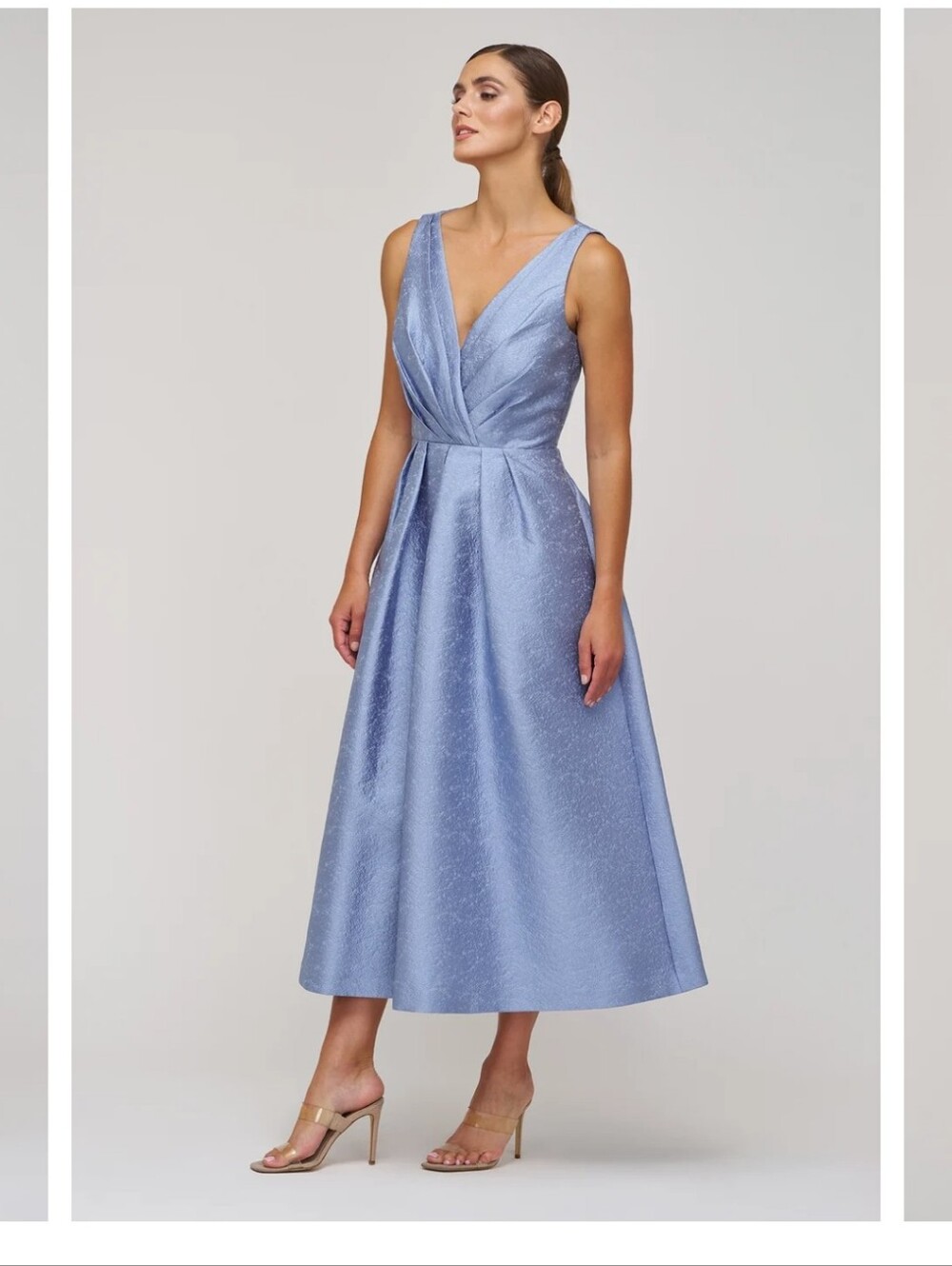 Nwt 16 Size $358 Kay Unger Light Blue Olivia Tea Length Dress V-Neck - Picture 4 of 17